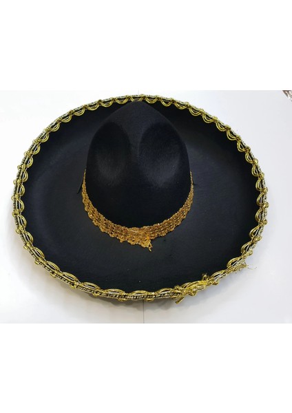 Altın Renk Şeritli Meksika Mariachi Latin Şapkası 55 cm Çocuk fırsatları