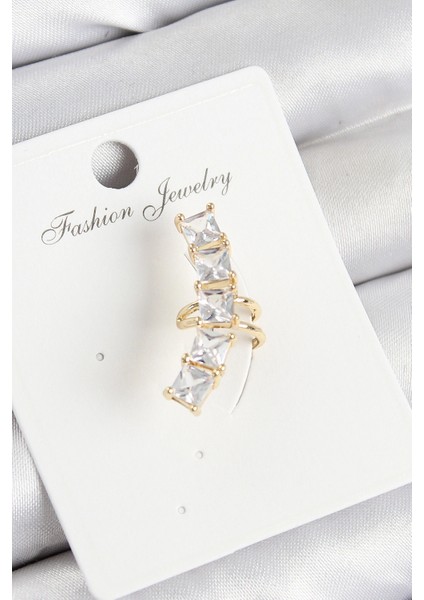 Pirinç Zirkon Taşlı Model Gold Renk Sağ Kıkırdak Küpe - TJ-BKP11000