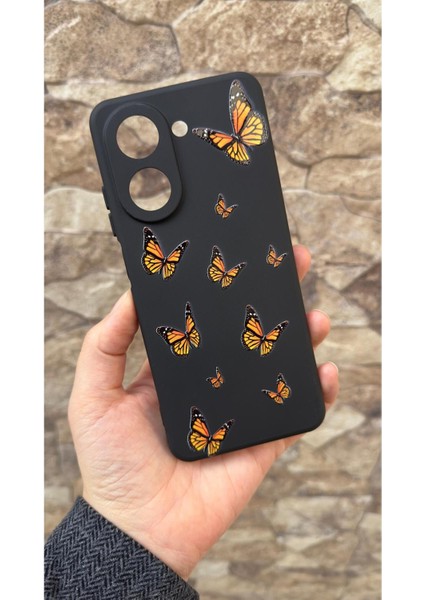 Redmi A5 Uyumlu Turuncu Kelebek Desenli Silikon Darbe Emici Klasik Korumalı Rubber Kılıf