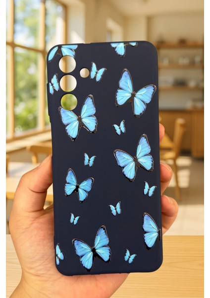 Samsung Galaxy A04S Uyumlu Mavi Kelebek Desenli Silikon Darbe Emici Klasik Korumalı Rubber Kılıf fiyatları