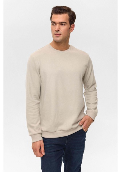 O Yaka Selanik Ekru Erkek Sweatshirt SW2013700013