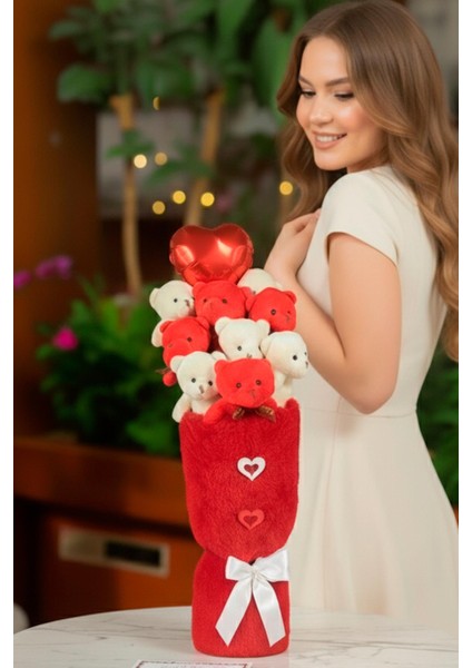 Öğretmen'e Hediye: Deluxe Kırmızı-Beyaz Peluş Ayıcık Kalp Balonlu Peluş Vazo Tasarımlı Ayıcık Buketi fırsatları