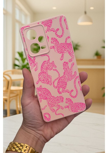 Xiaomi Redmi Note 12 Pro 5g Pembe Leopar Desenli Silikon Darbe Emici Klasik Korumalı Rubber Kılıf