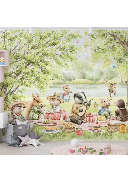 Orman Hayvanları Çocuk Odası Duvar Kağıdı -Isı ve Ses Yalıtımı Yırtılmaz