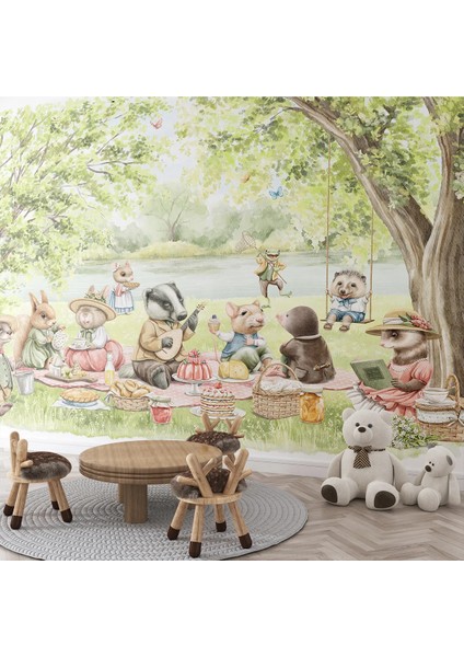 Orman Hayvanları Çocuk Odası Duvar Kağıdı -Isı ve Ses Yalıtımı Yırtılmaz modelleri