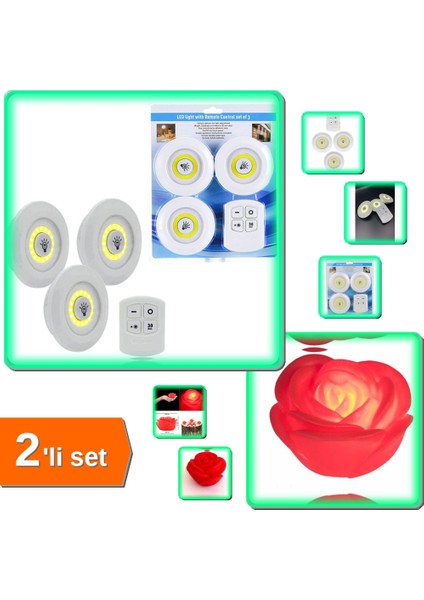3 Adet Uzaktan Kumandalı Yapışkanlı Kablosuz LED Spot Lamba - 3lü Set ABC123
