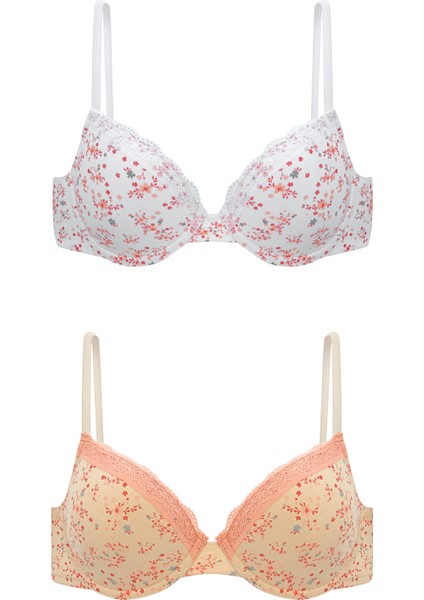 Alba Cotton Baskılı Desteksiz Maksimum Kavrama ve Kusursuz Form- 2742- Ekru Ten