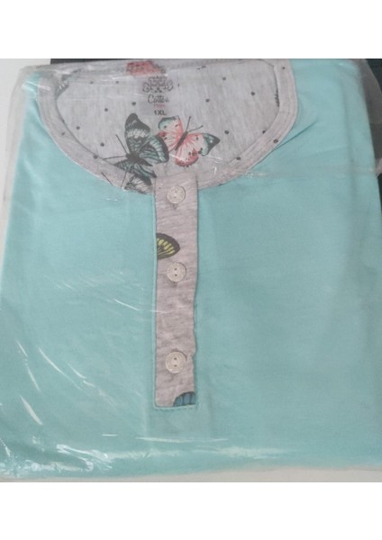 Uzun Kollu Kelebek Desenli Mavi Büyük Beden Kadın Pijama Takımı modelleri