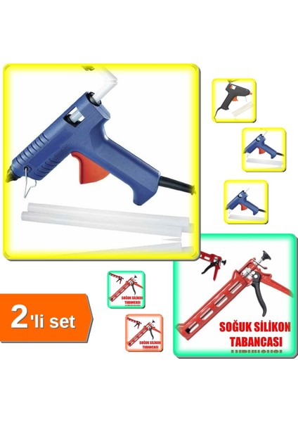 Sıcak Silikon Tabancası 6 Adet Silikon + Soğuk Silikon Tabancası - Güçlü Yapıştırıcı Takım SET982