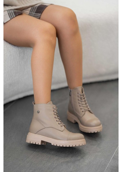 Tormen Bağcıklı Kadın Hakiki Deri Bot Vizon