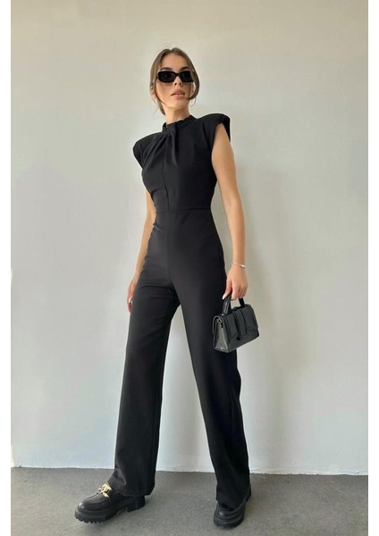 Siyah Vatkalı Dik Yaka Tulum