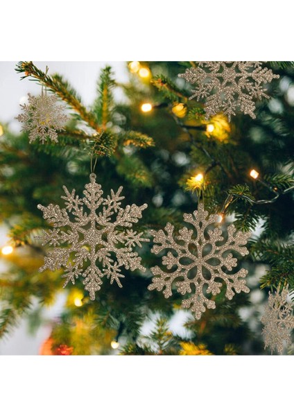 3'lü Yılbaşı Ağacı Simli Kar Tanesi Süs Altın 12 cm