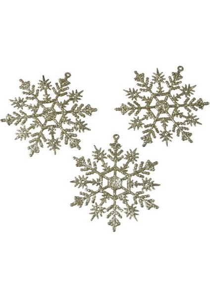 3'lü Yılbaşı Ağacı Simli Kar Tanesi Süs Altın 12 cm modelleri
