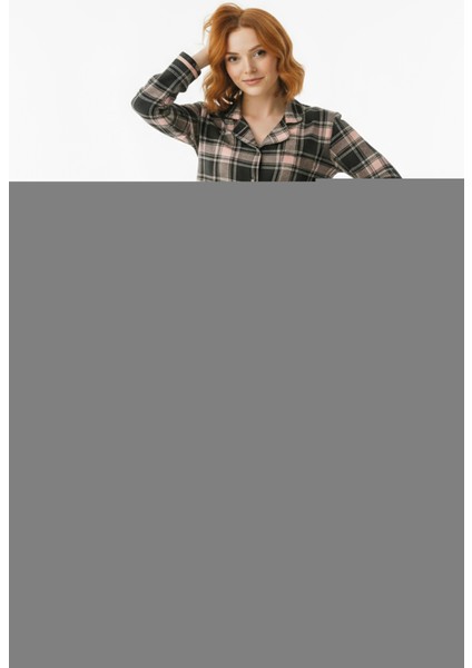 Süet Gömlek Pijama Takımı 7105 Ekoseli Antrasit modelleri