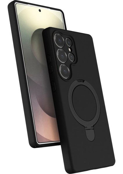 Samsung Galaxy S24 Ultra Uyumlu Içi Kadife Stand Olabilen Halka Yüzüklü Kılıf