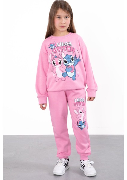 Pembe Sevimli Simli Karakter Baskı Şardonlu Kız Çocuk Eşofman Takım 23294 modelleri