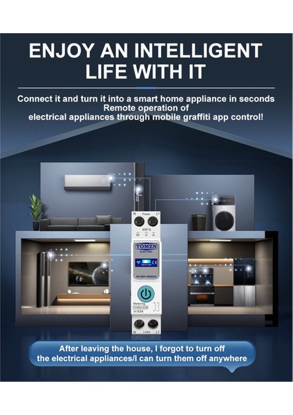 Tomzn TOB9S-63M Tuya Smartlıfe 1p+N Wifi Akıllı Anahtar Ölçer Kwh Ölçüm Izleme Devre Kesici Zamanlayıcı Rölesi Mcb (Yurt Dışından)