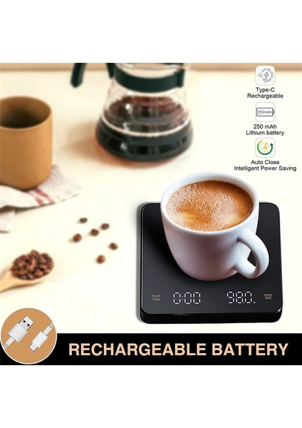 Barista Için Zamanlayıcı, Kahve Ölçeği, 0.1g/3kg, Şarj Edilebilir, Otomatik Kapalı Kahve Ölçeği (Yurt Dışından) modelleri