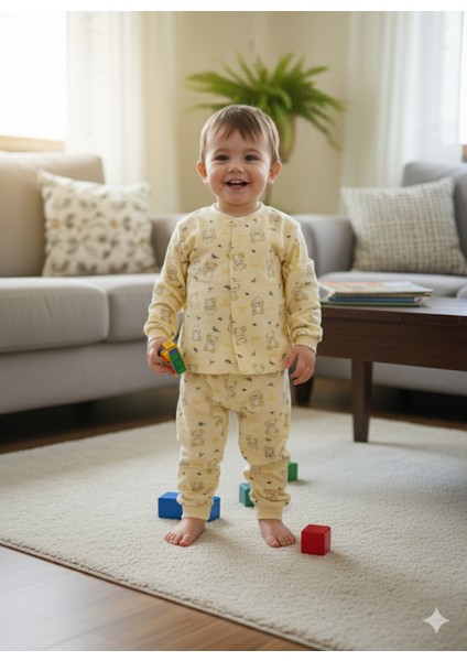 Kız-Erkek Bebek- Çocuk Pijama Takımı %100 Pamuk Uzun Kollu Önü Çıtçıtlı Mevsimlik