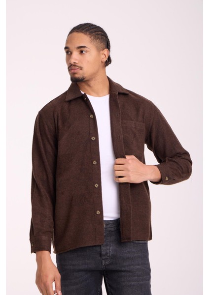 Frankel Kaşe Kumaş Tek Cepli Relaxed Fit Erkek Gömlek - Kahve fiyatları