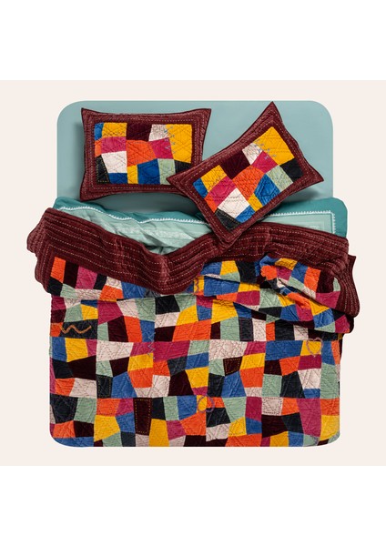 Okhla El İşi Kapitoneli Kıng Sıze Pamuk Kadife Yatak Örtüsü Seti 260x280 Cm Renkli fiyatları