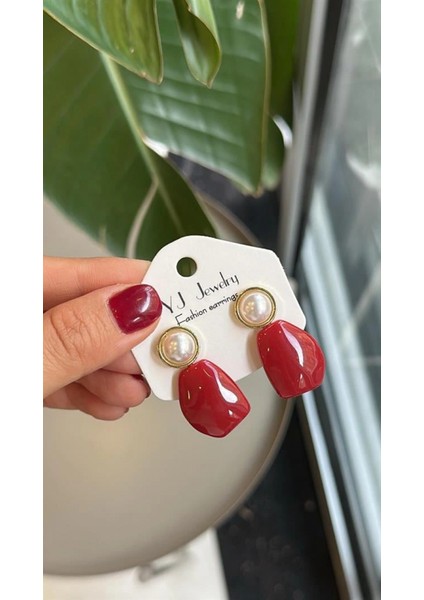 Ieg Taşlı Küpe - Kırmızı