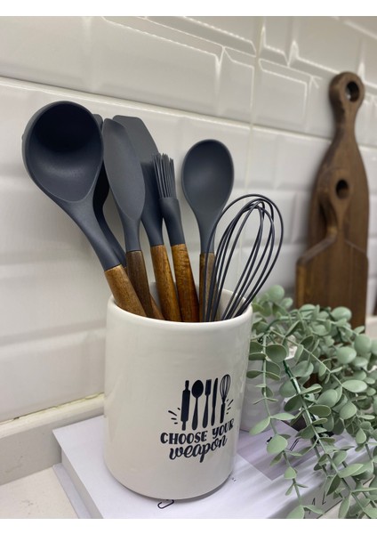 Ahşap Saplı Silikon Servis Seti Seramik Kaşıklık fiyatları