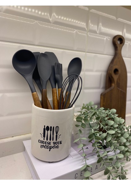 Ahşap Saplı Silikon Servis Seti Seramik Kaşıklık modelleri