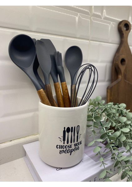 Ahşap Saplı Silikon Servis Seti Seramik Kaşıklık fırsatları