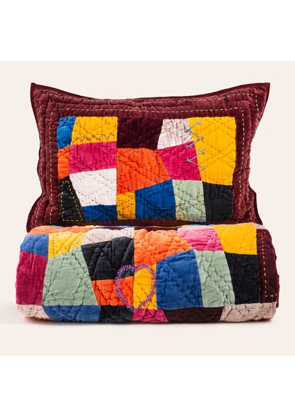 Okhla El İşi Kapitoneli Kıng Sıze Pamuk Kadife Yatak Örtüsü Seti 260x280 Cm Renkli modelleri