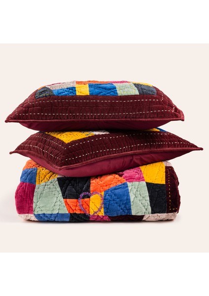 Okhla El İşi Kapitoneli Kıng Sıze Pamuk Kadife Yatak Örtüsü Seti 260x280 Cm Renkli fırsatları
