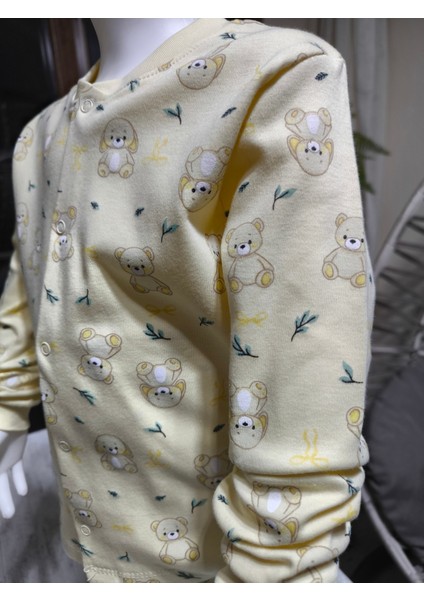 Kız-Erkek Bebek- Çocuk Pijama Takımı %100 Pamuk Uzun Kollu Önü Çıtçıtlı Mevsimlik