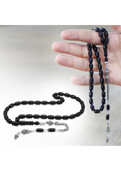 925 Ayar Gümüş Kral Zincir Püsküllü Özel Kesim Koyu Kırmızı Ateş Kehribar Tesbih fiyatları