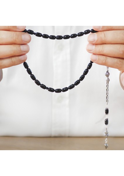 925 Ayar Gümüş Kral Zincir Püsküllü Özel Kesim Koyu Kırmızı Ateş Kehribar Tesbih fırsatları