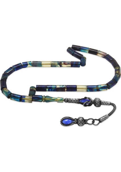 1000 Ayar Gümüş Kazaz Püsküllü Kesme Kesim Mavi Beyaz Ateş Kehribar Tesbih