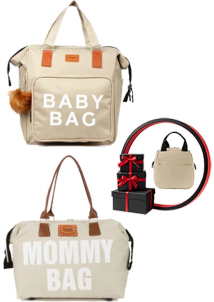 Krem Baby Bag Anne Bebek Çantası Bebek Bakım Çantası (Termal Çanta Hediye)