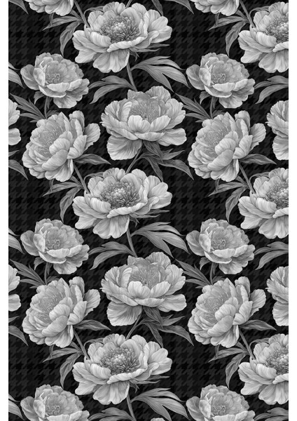 Siyah Beyaz Güller Desenli Tek Parça Duvar Kağıdı -Isı ve Ses Yalıtımı Yırtılmaz modelleri