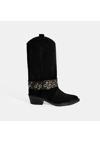 Kadın Siyah Ayarlanabilir Kemer Aksesuarlı Süet Bot fiyatları