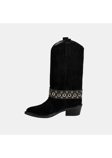 Kadın Siyah Ayarlanabilir Kemer Aksesuarlı Süet Bot modelleri