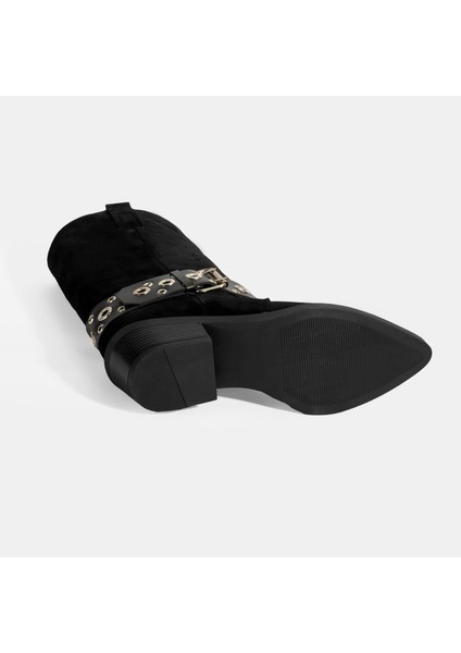 Kadın Siyah Ayarlanabilir Kemer Aksesuarlı Süet Bot fırsatları