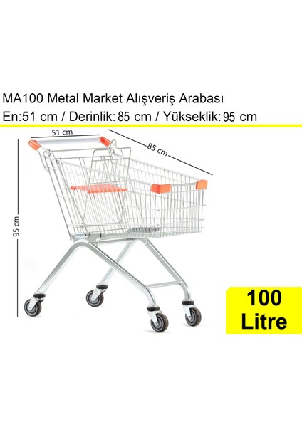 MA100 Metal Market Alışveriş Arabası 100 Litre