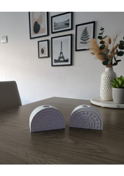 Kalp Detaylı, Desenli Beyaz Şamdanlık 2 Li fiyatları