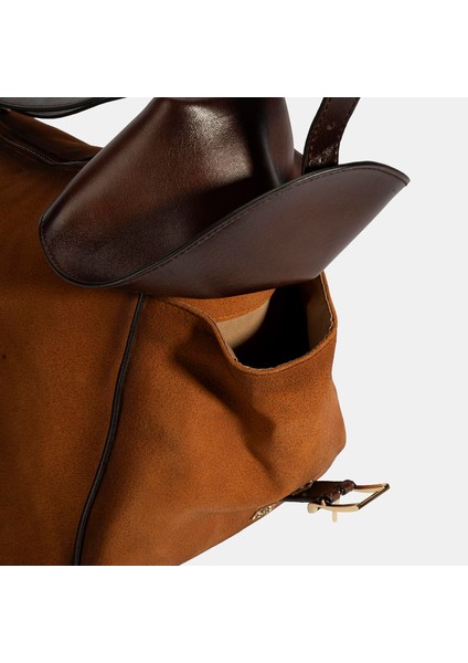 Kadın Taba Süet Deri Sırt Çantası