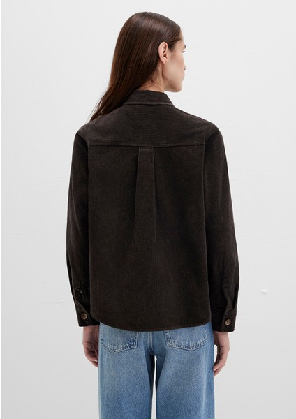 Mavi Detaylı Kahverengi Kadife Gömlek 1211277-90892 indirimleri