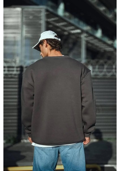 Kışlık Bisiklet Yaka Üç Iplik Basic Sweatshirt - Antrasit fiyatları