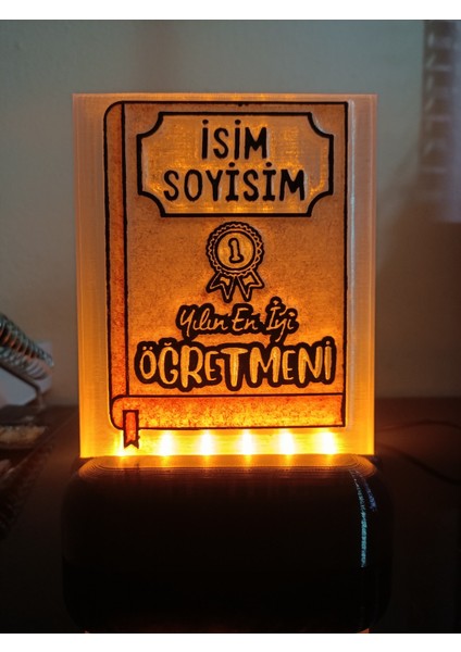 Öğretmene Hediyelik Isimli Dekoratif LED Lamba M6 - Kablolu Adaptörlü - Amber LED Işıklı