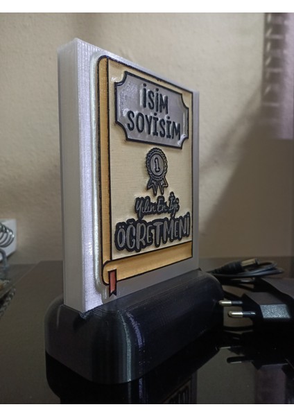 Öğretmene Hediyelik Isimli Dekoratif LED Lamba M6 - Kablolu Adaptörlü - Amber LED Işıklı fiyatları