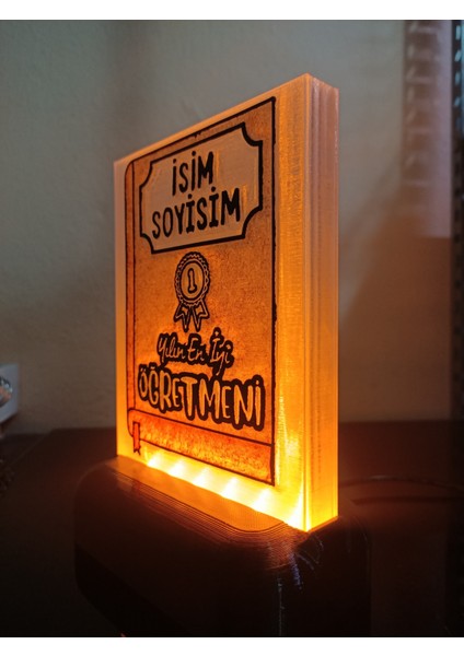 Öğretmene Hediyelik Isimli Dekoratif LED Lamba M6 - Kablolu Adaptörlü - Amber LED Işıklı modelleri