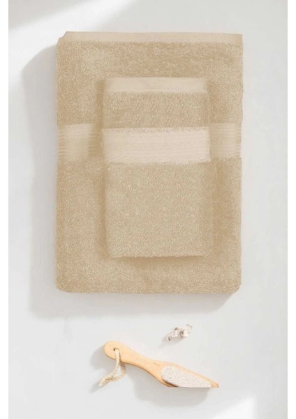 2 Parça Battal Lüks Premium Banyo Spa Havlu Takımı 90X170 cm Bej