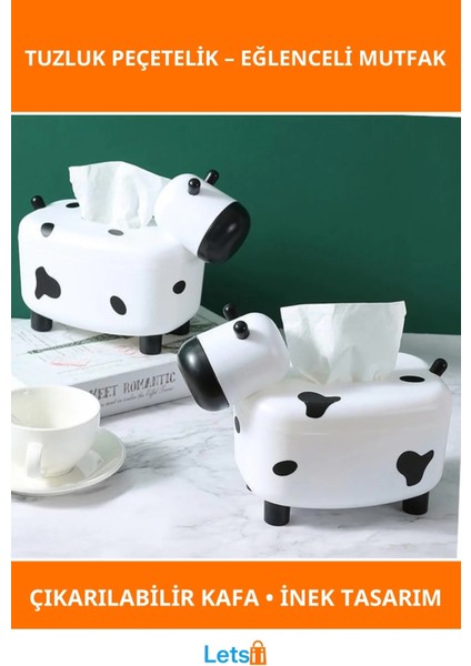 Sevimli Inek Tasarımlı Mıknatıslı Tuzluk ve Peçetelik